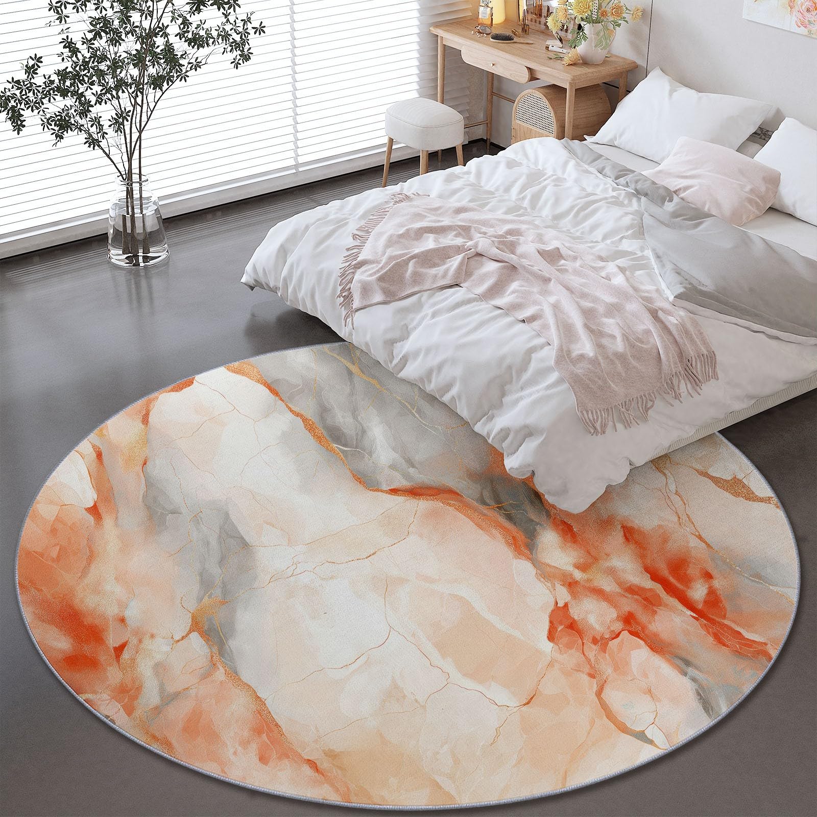 Tapis rond or rose antidérapant de 90 cm de diamètre pour intérieur