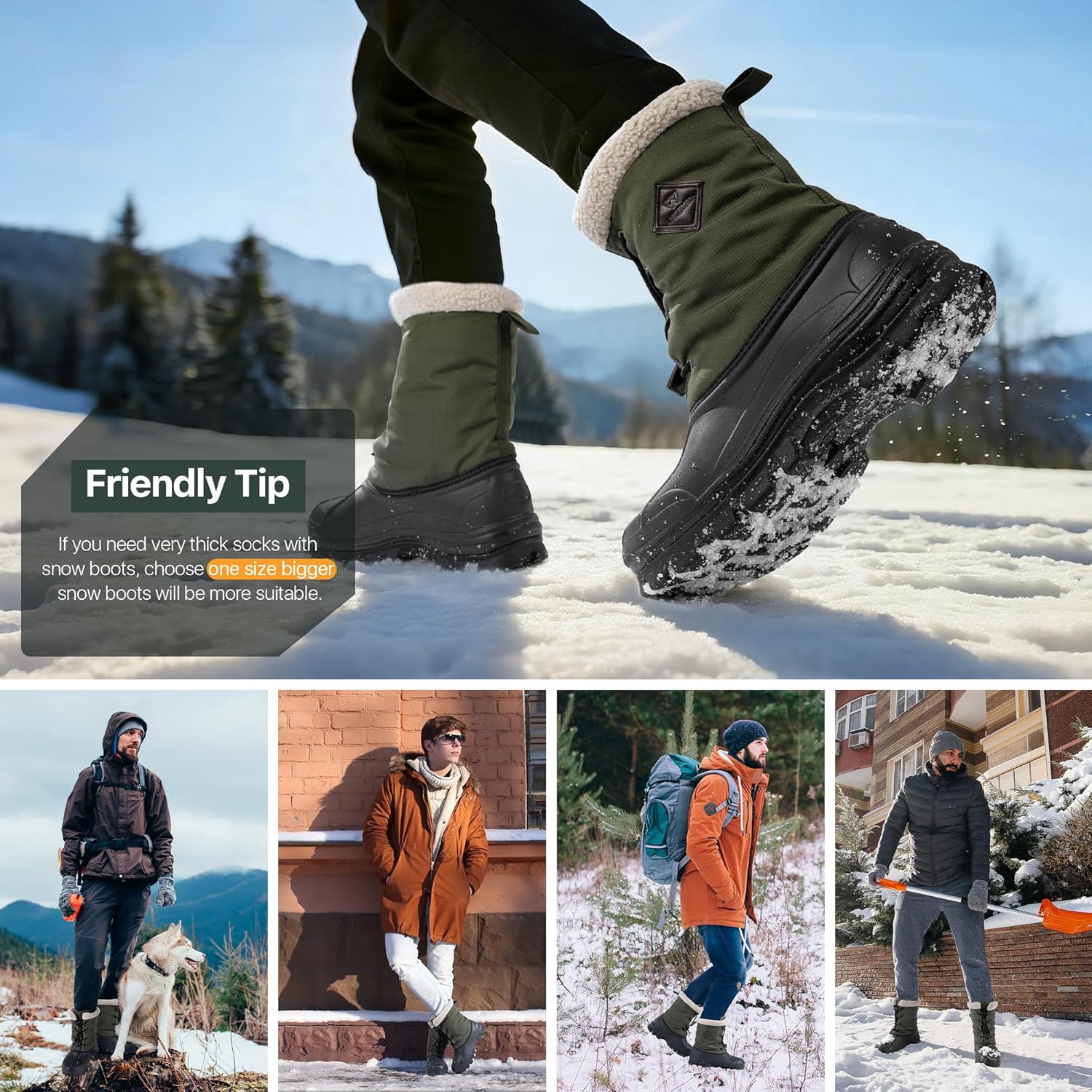 Snow Boots for Men Winter Waterproof Insulated Non Slip Plush Lined Outdoor Lightweight Warm Tactical Work Hiking Snow Boots - Image 6