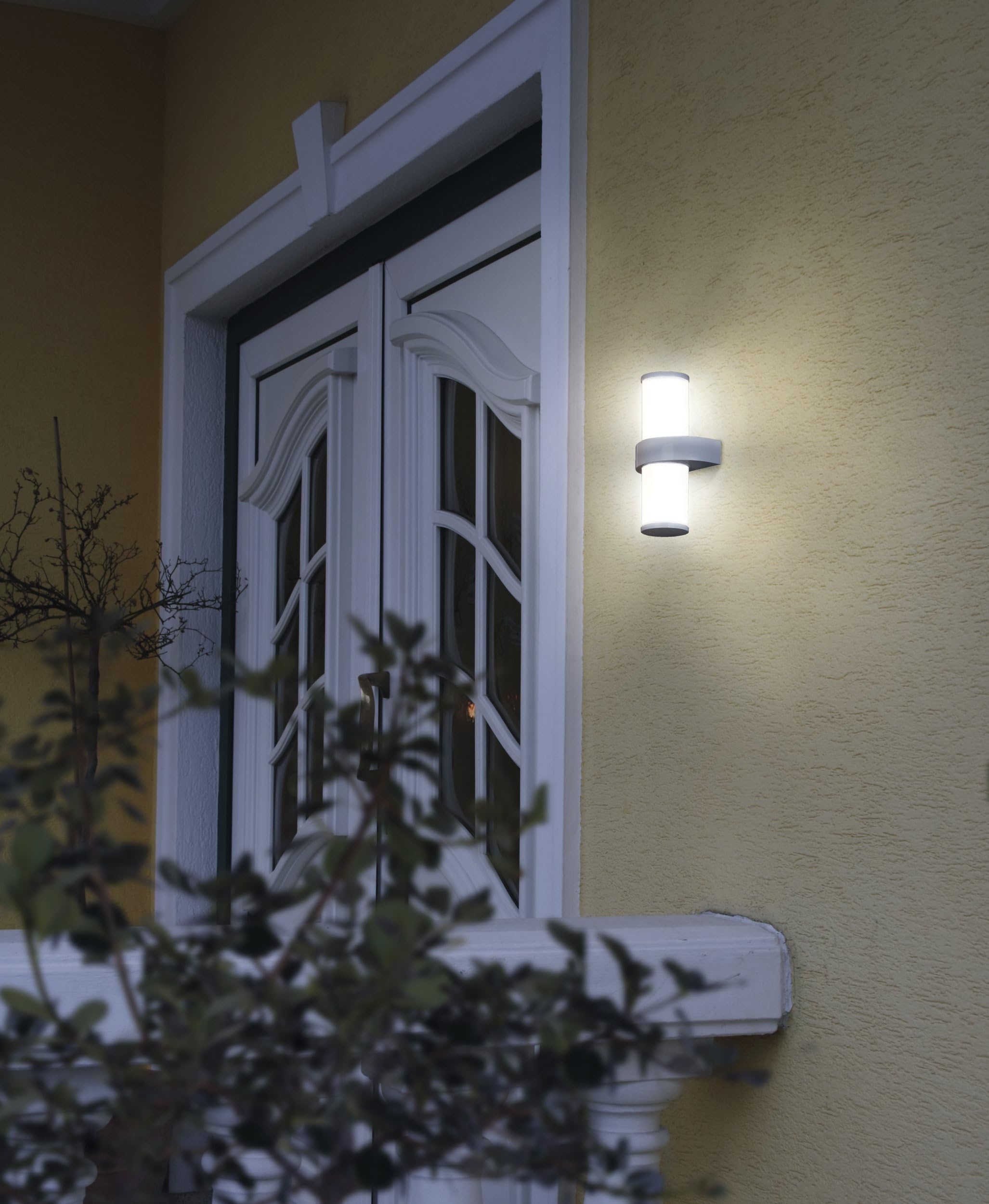 Eglo Beverly Lampada da parete per esterni, lampada da esterno a 2 | luci, applique in acciaio inox argentata e con vetro bianco satinato, attacco E27, IP44
