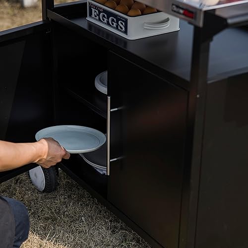 Miniatura 5 de Mesa de parrilla al aire libre, mesa de preparación y barra movible para almacenamiento, parrilla y horno de pizza, multifuncional, plateado y negro