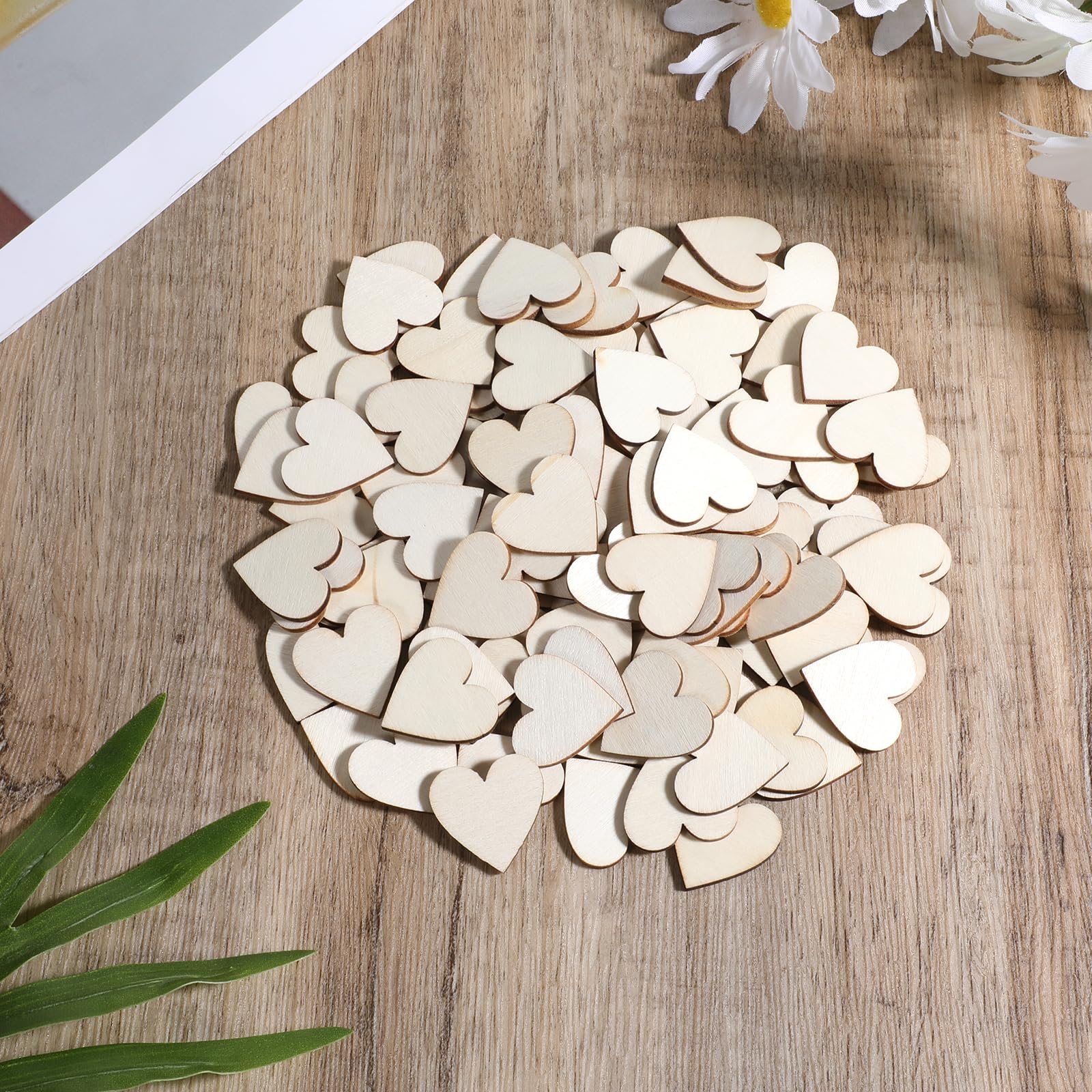 100Pcs Wooden Heart Cutouts - 1.18 Inch Unfinished Craft Hearts For DIY Projects & Decor