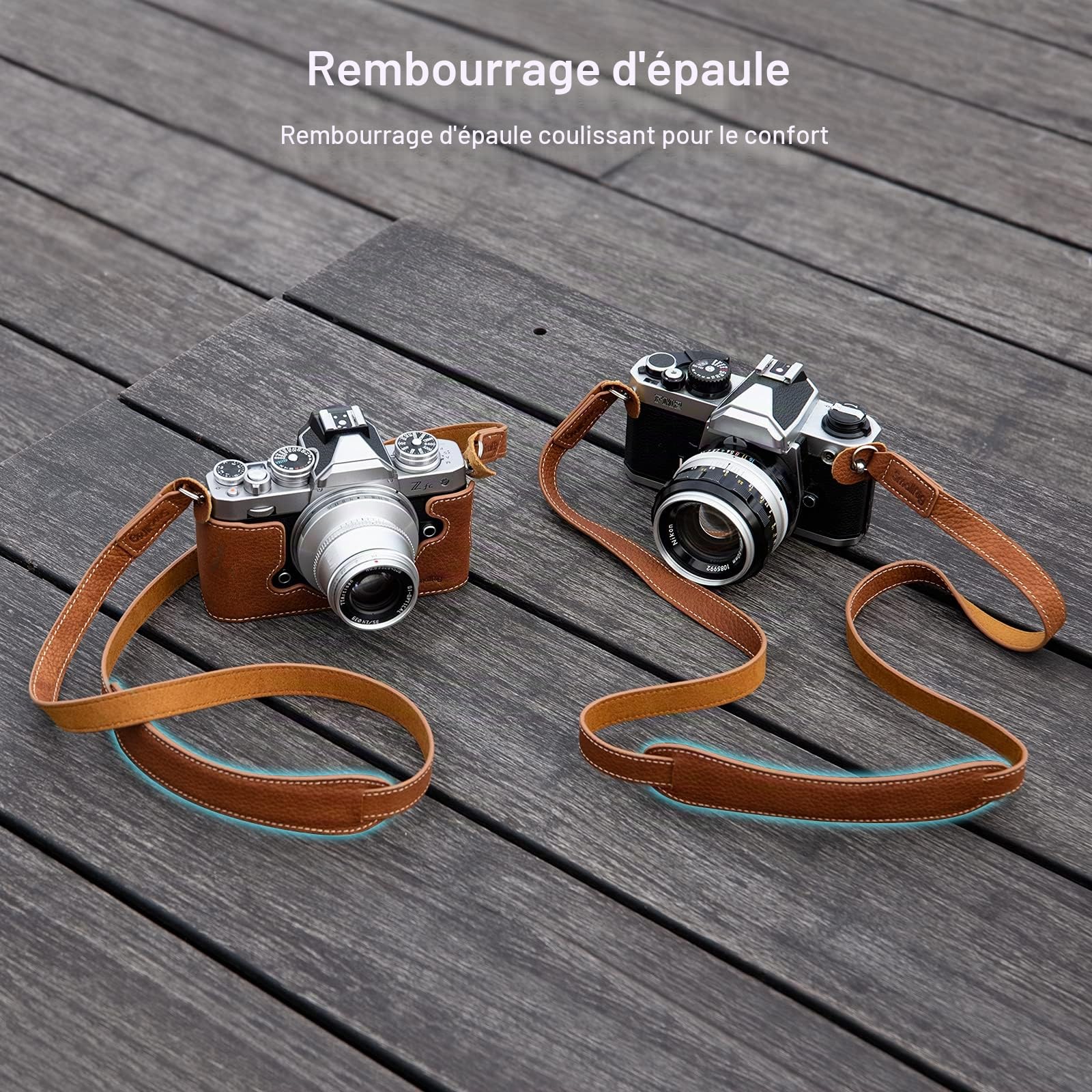 SMALLRIG Sangle pour Camera en Cuir, Bandoulière Vintage en Cuir Vvéritable Marron pour Canon, pour Nikon, pour Pentax, pour Sony, pour Fujifilm et pour Camera Numériques - 3485