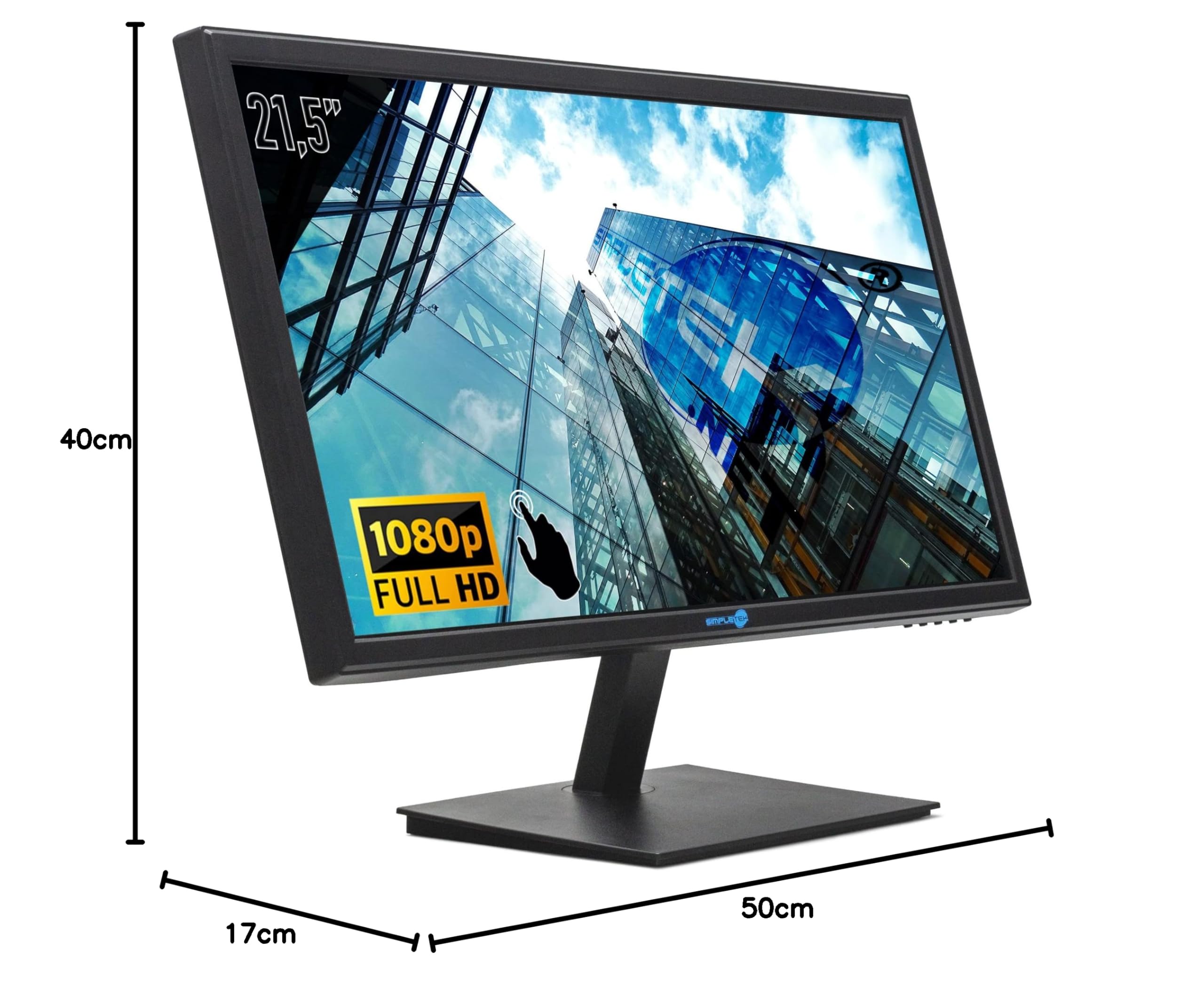 SIMPLETEK - Monitor Touchscreen 16:9 Pannello 21,5" Full HD WLED | HDMI VGA Speaker integrati Audio in | Per POS Cassa PC Ufficio Lavoro | Windows/MacOS/Linux