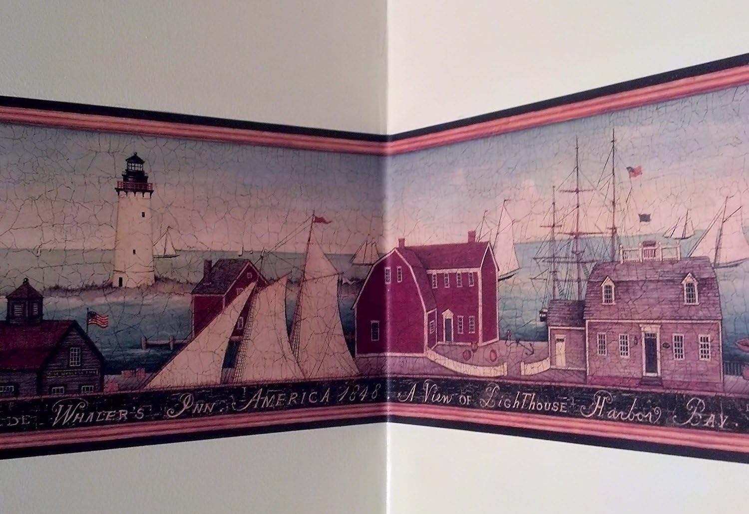 Lighthouse Harbor Whaler's Inn Wallpaper Border…