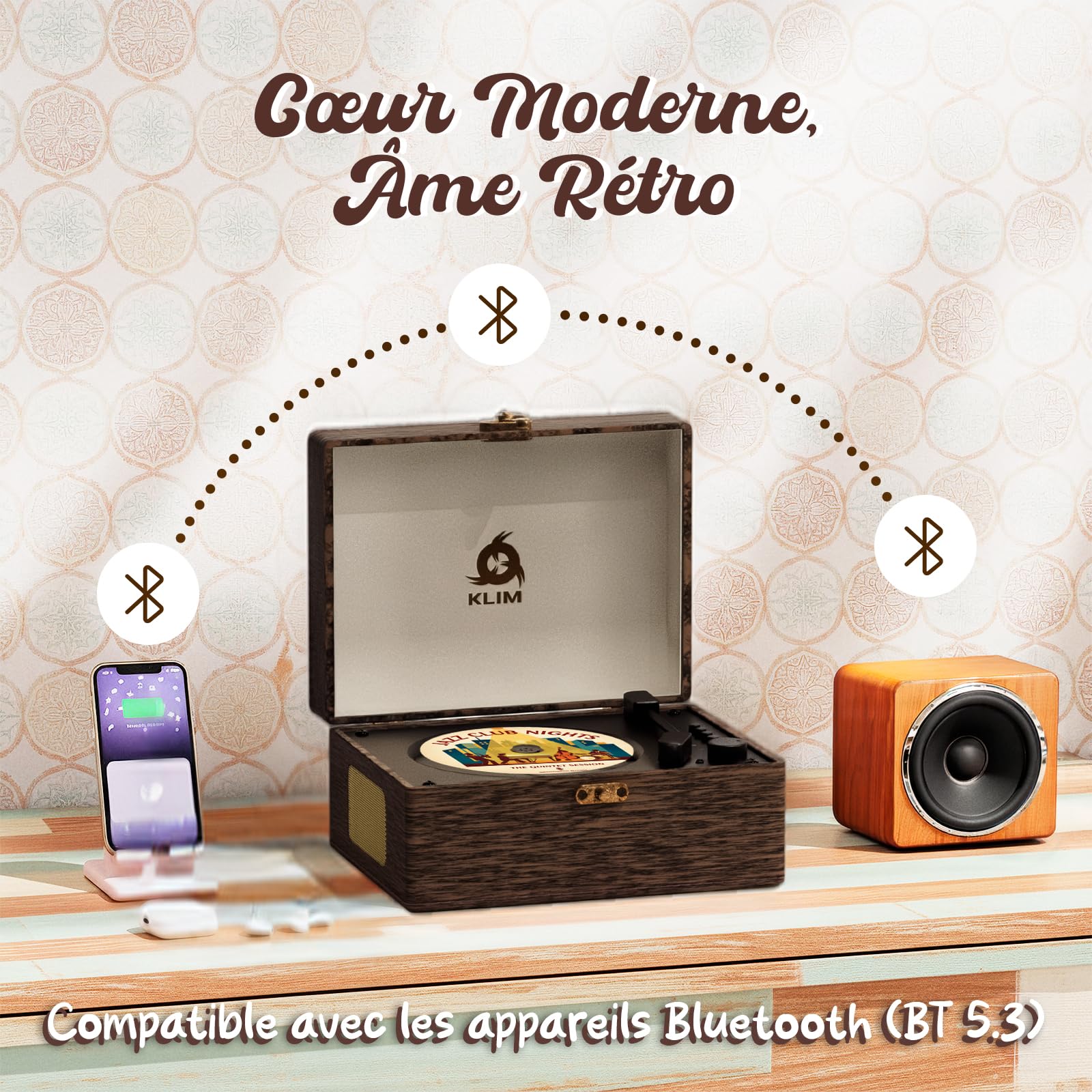 Lecteur CD Retro Vintage - AUX USB - Enceintes et Bluetooth - Rechargeable