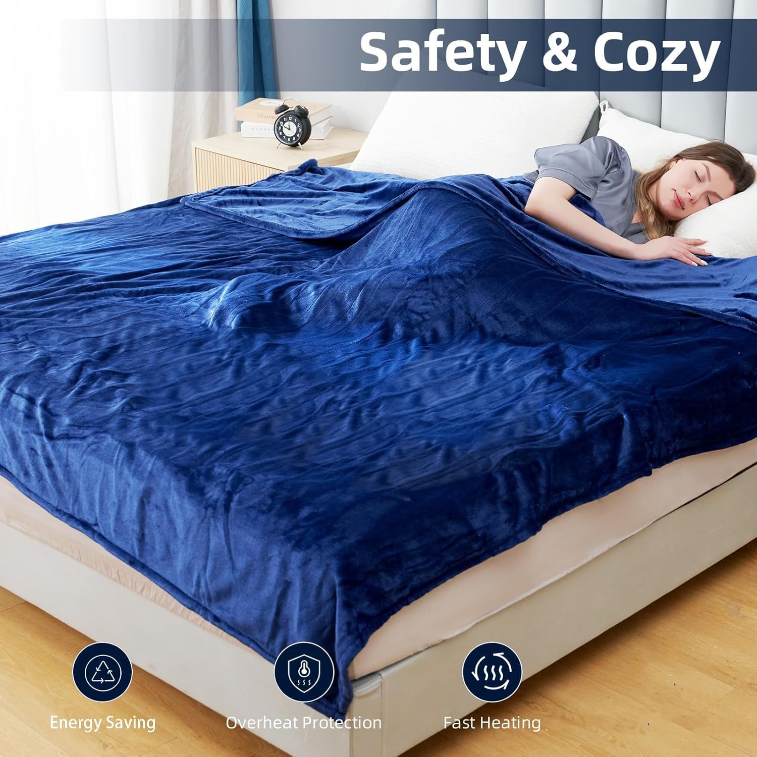 Electric Heated Blanket Full Size 72"x84",Fast Heating Throw, Soft Microplush for Bed & Couch, 1-10 Hours Auto Off & 6 Heating Levels, Machine Washable, Gifts for Grandma & Family-Navy Blue - Image 7