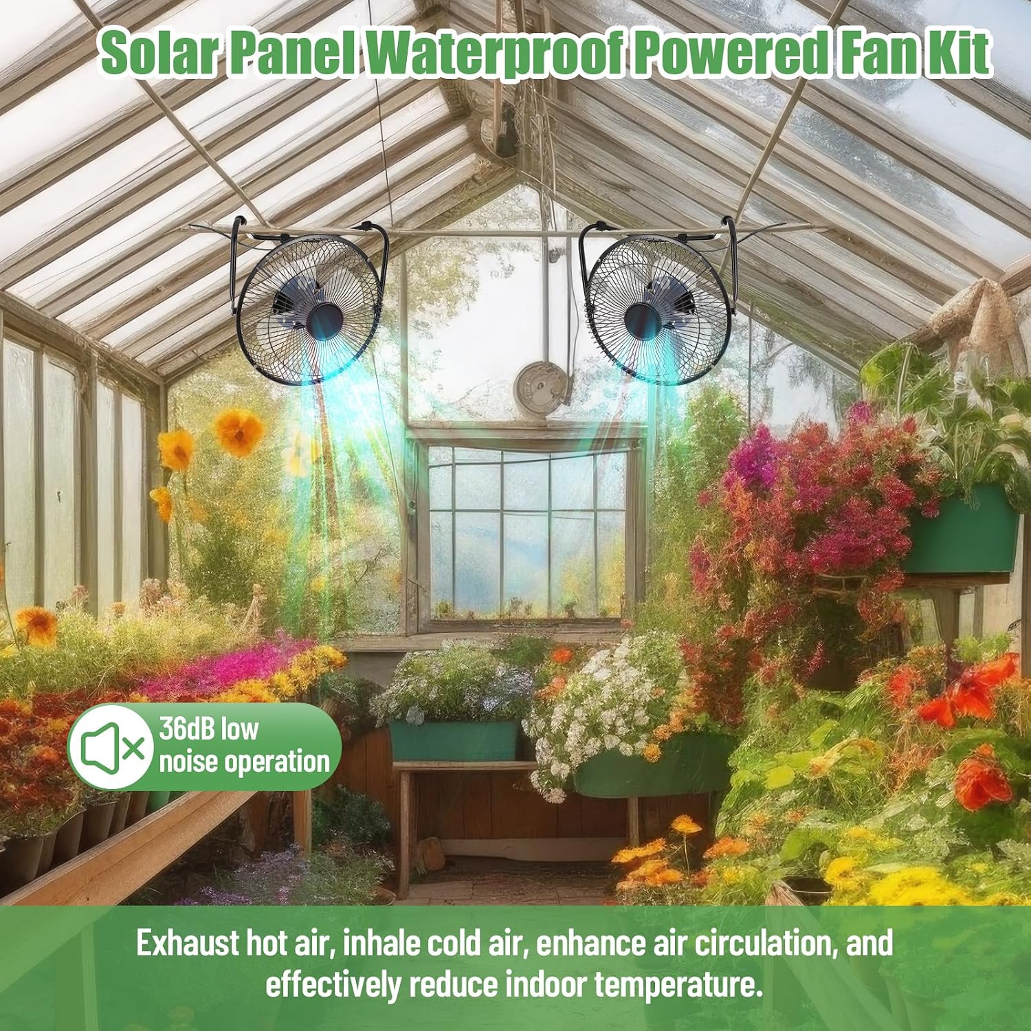 Tujoe 1 Pack 20w Solar Panel 8 Inch Fan, High Velocity Portable Floor Fan 36db Quiet Operation 19.5ft Long Cord, Solar Panel Waterproof Powered Fan for Greenhouse Motorhome, Camping