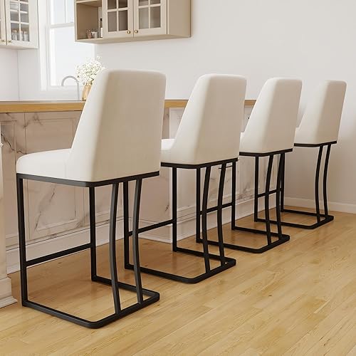 Miniatura 41 de LSSPAID Juego de 2 taburetes de bar de 24.8 pulgadas, modernos taburetes de bar tapizados de tela para mostrador, sillas de isla de cocina con patas