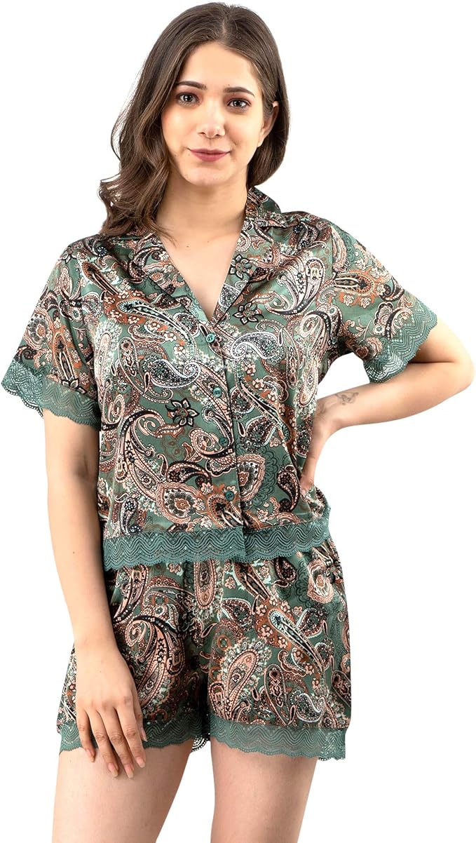 Loungewear Indian Paisley Print Shirt & Shorts Set Sleepwear Women