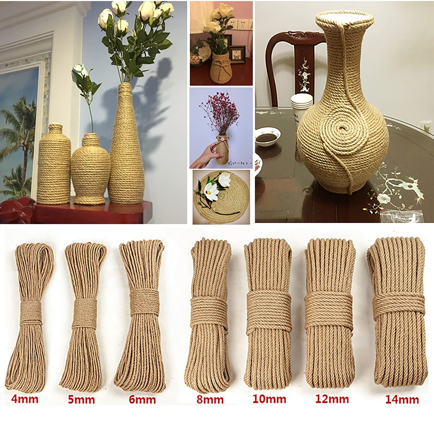 Corde De Jute Naturelle Torsadée De 10 M,Corde Synthétique Légère Corde De Chanvre Ficelle De Jute,Ficelle d'emballage pour L'artisanat De Bricolage