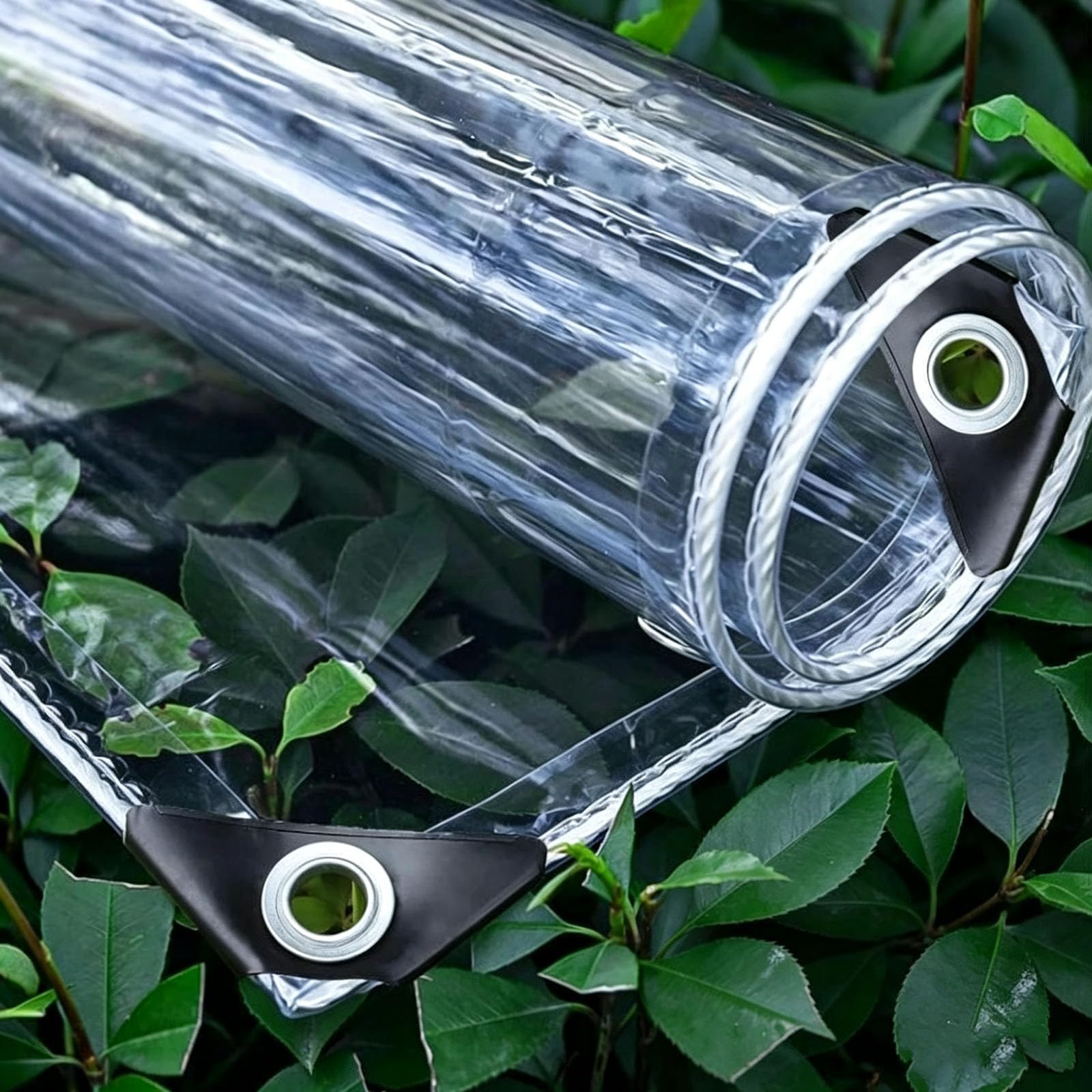 Bâche Transparente Extérieur 400g/m² PVC Renforcée Imperméable Anti-UV avec Œillets – Protection pour Serre, Pergola, Terrasse, Jardin et Balcon(4x4m)