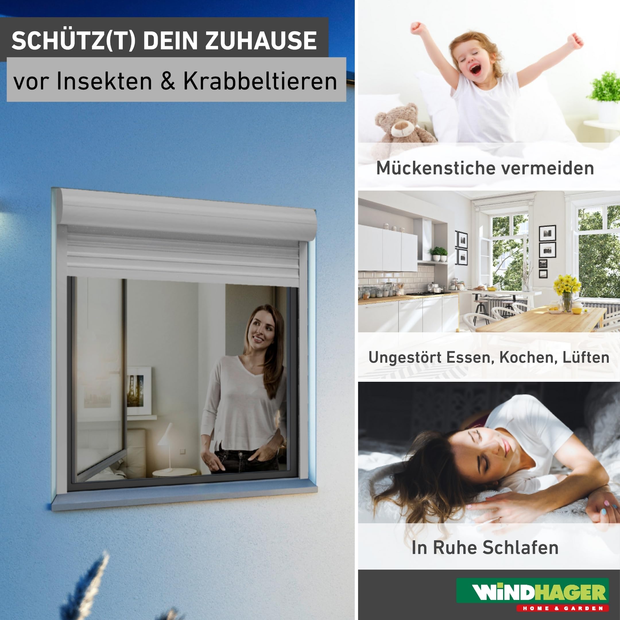 Windhager Insektenschutz Fenster PLUS, ULTRA FLAT, Fiberglasgewebe mit Aluminiumrahmen, 100 x 120 cm, anthrazit, individuell kürzbar, bohrfreie Montage, 03967