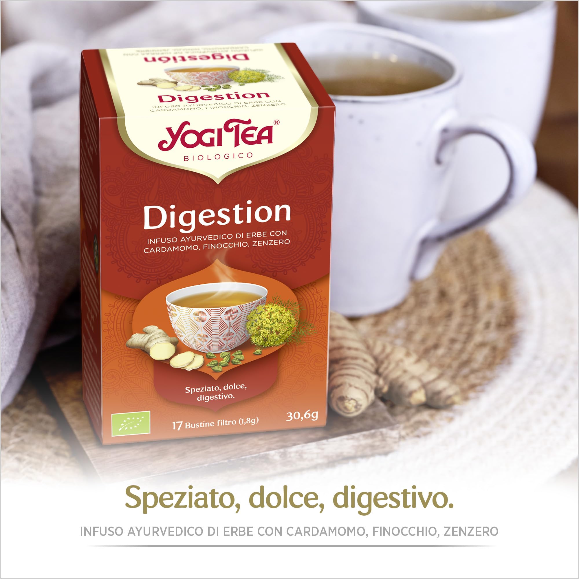 Yogi Tea Digestion Bio - Infuso Ayurvedico - Miscela di Cardamomo, Finocchio e Zenzero Sensa Caffeina - 6x17 bustine (102 bustine in totale)