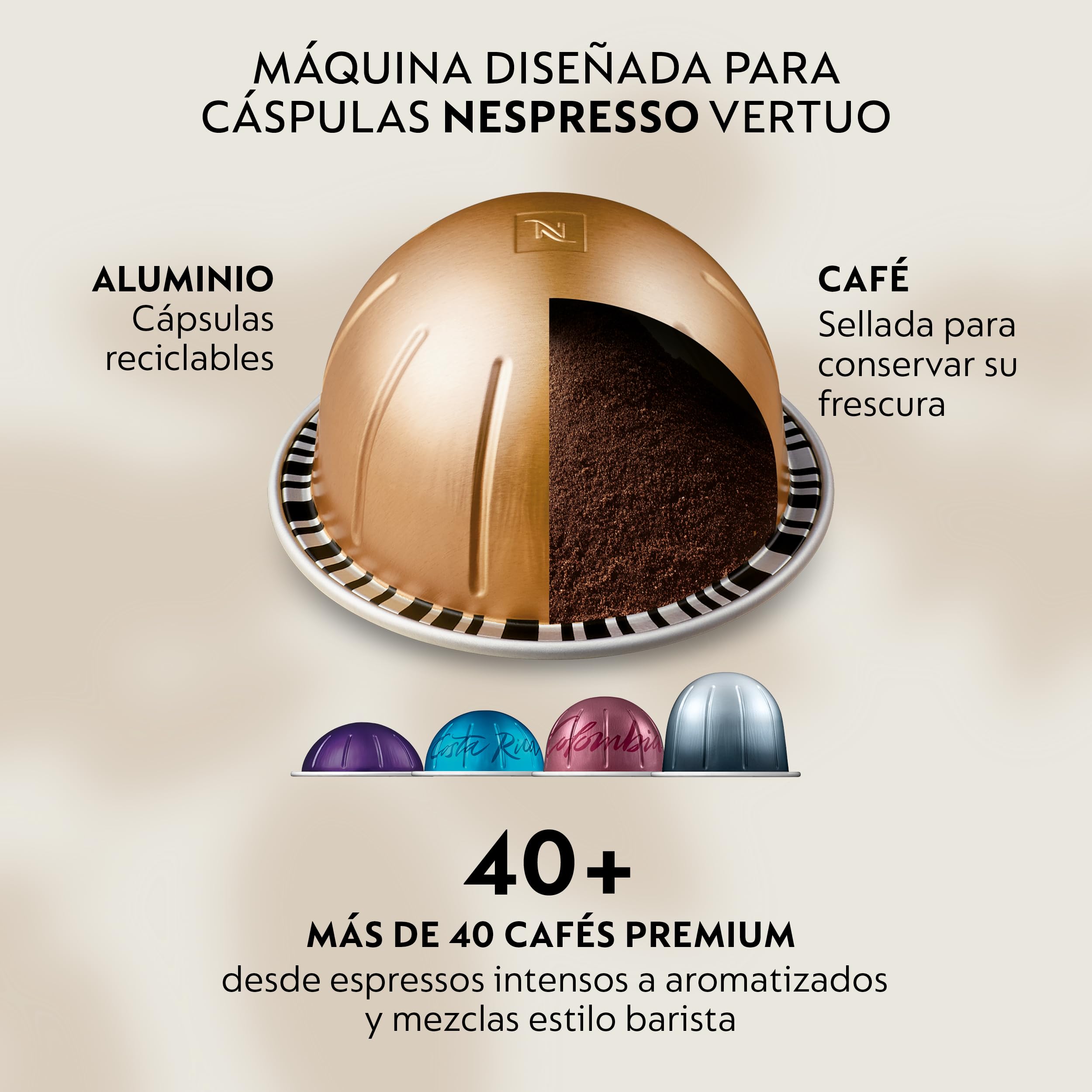 Nespresso Vertuo Up – Cafetera de Cápsulas con 7 Tamaños de Taza, Tecnología Centrifusion, Calentamiento Rápido, Depósito 1,4 L, Modo Creaciones, Diseño Compacto, Blanca (ENV200.W)
