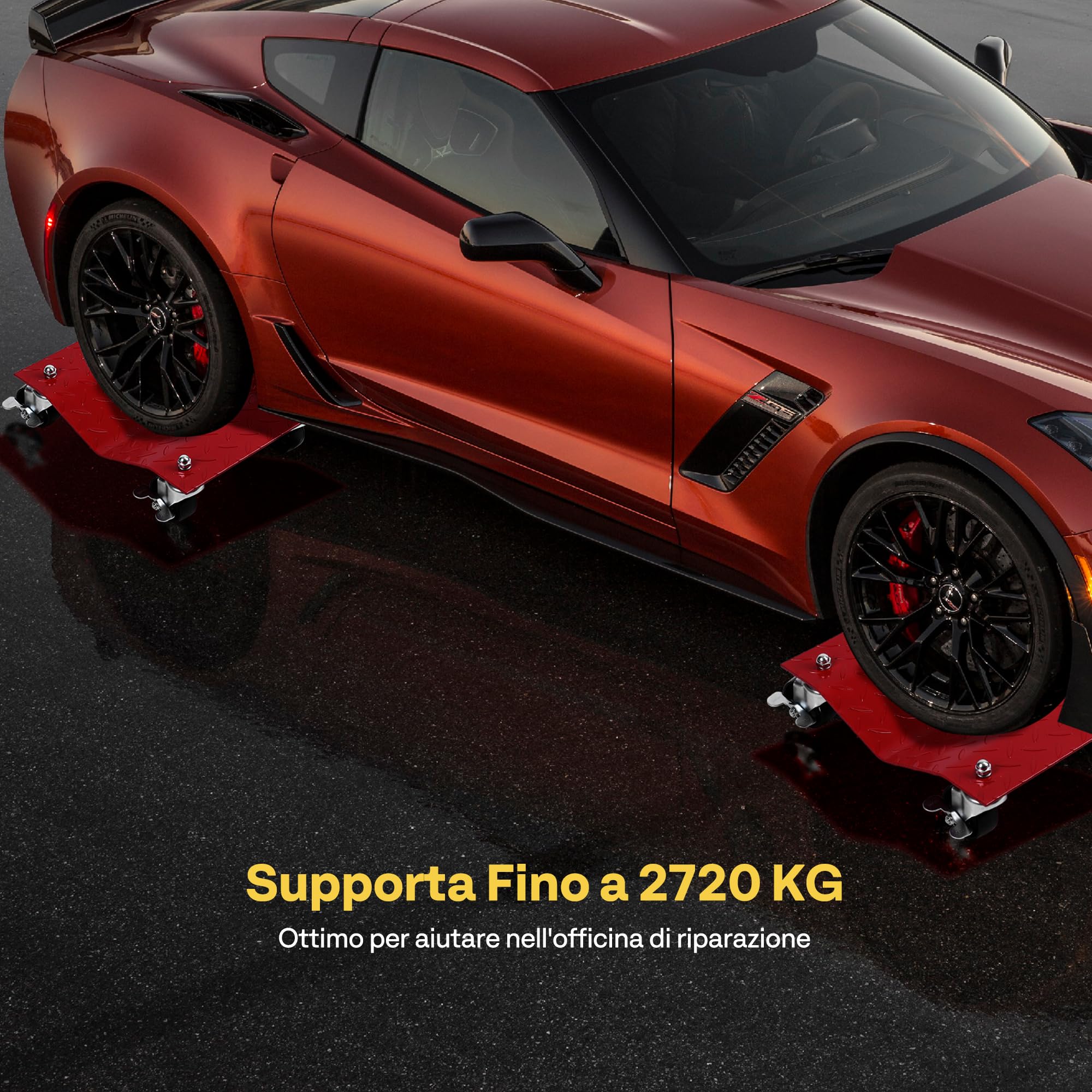 VIVOHOME Carrello Sposta Auto Moto Sottoruote 4 Pezzi, Carico Singolo 680kg Capacità di Carico 2720kg in Totale per Spostare Auto Camion e Moto Trailer Rosso