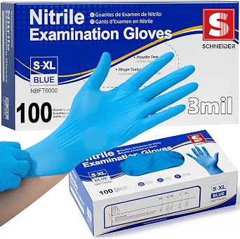 Schneider Medical Nitrile Exam Gloves, Powder-Free, Latex-Free, Disposable Gloves for Medical Use, Cleaning and Food Prep