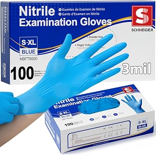 Schneider Medical Nitrile Exam Gloves, Powder-Free, Latex-Free, Disposable Gloves for Medical Use, Cleaning and Food Prep
