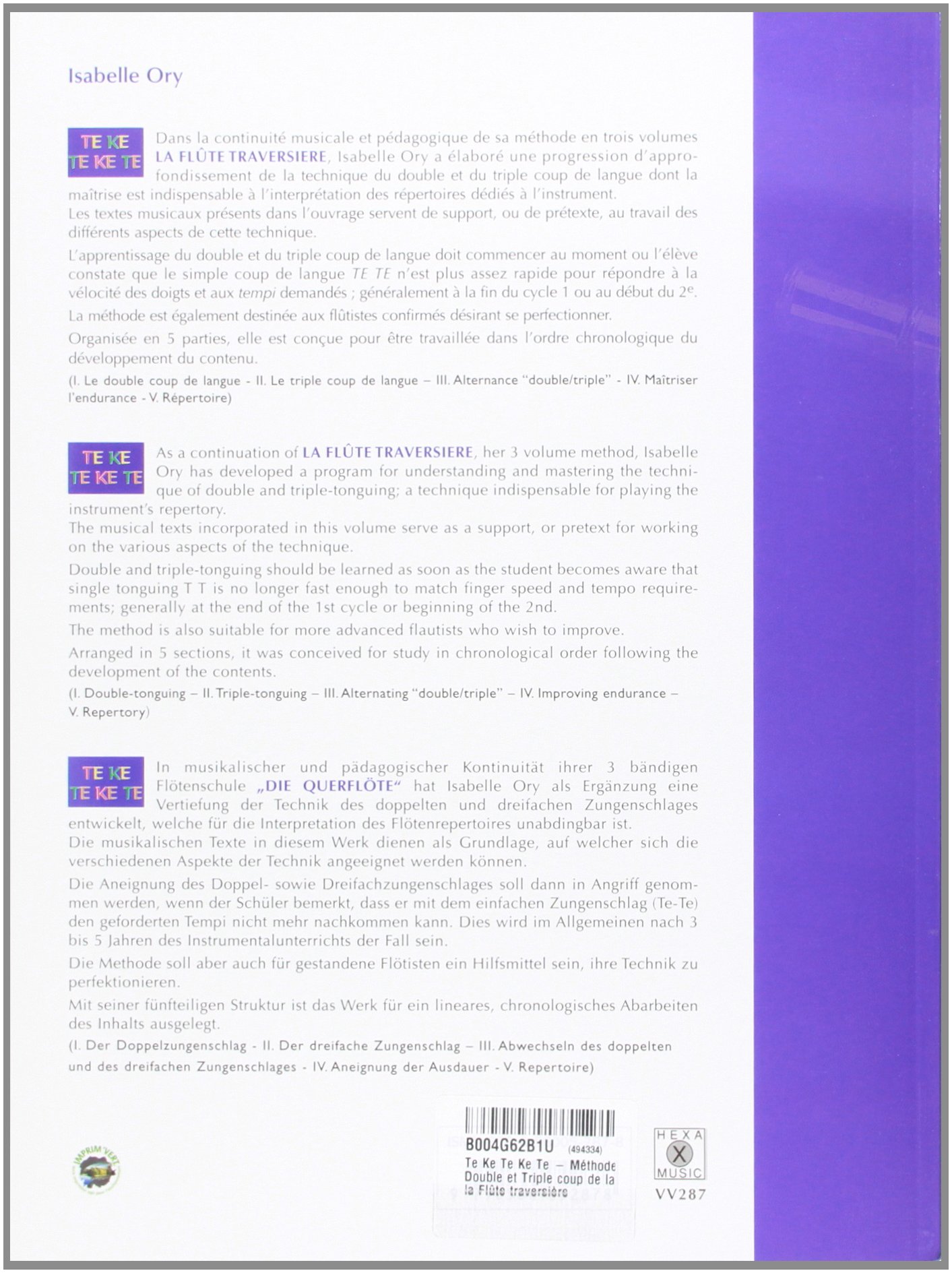 Te ke te ke te - methode de double et de triple coup de langue a la flute traversiere --- flute