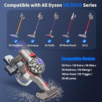 Dyson V8 Replacement Battery, 8000mAh 21.6V High Capacity Lithium Ion Battery, Compatible with Dyson SV10 V8 Absolute, Animal, Fluffy, Motorhead, Carbon Fiber Cordless Vacuum Cleaner