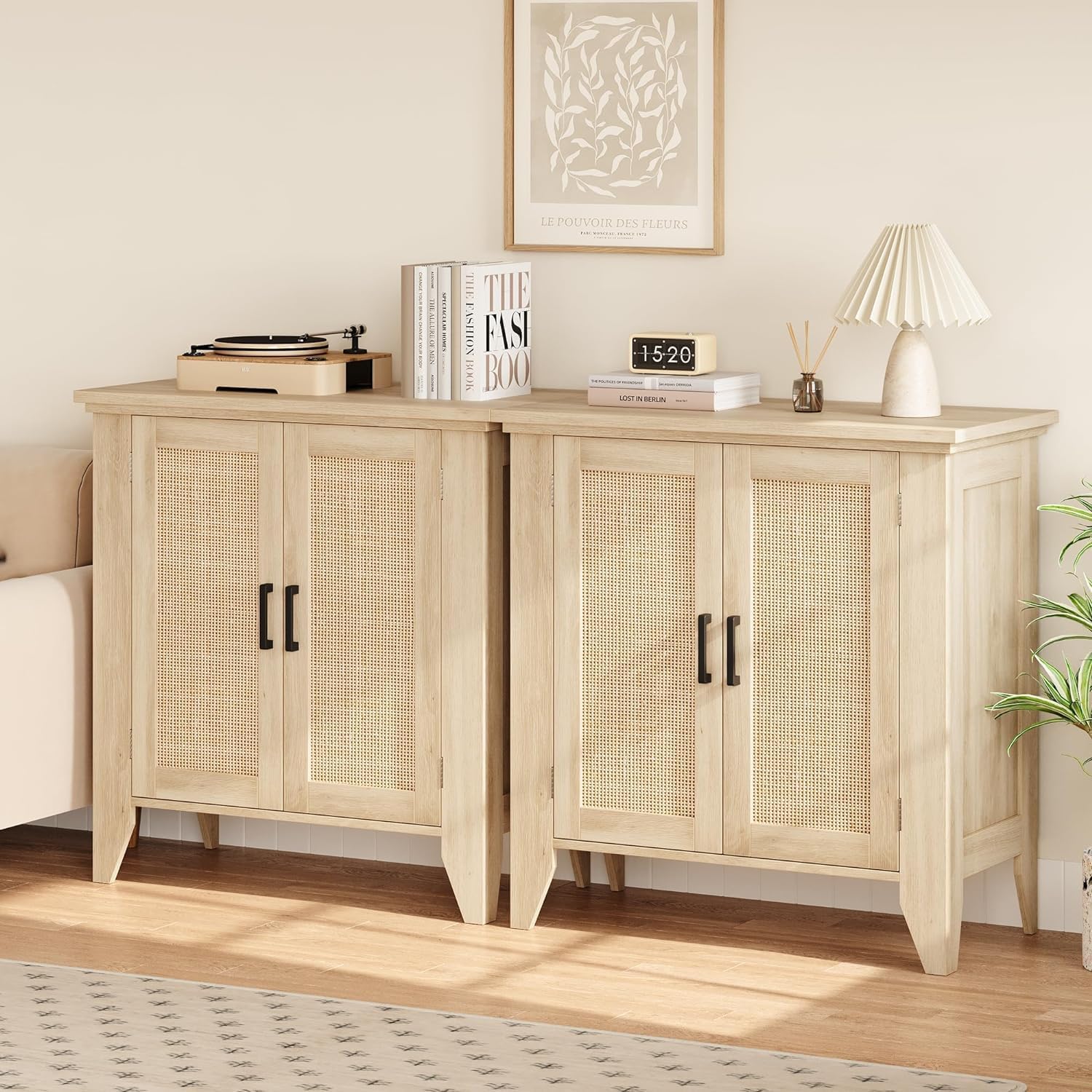 Lot De 2 Buffets Rotin Bohème Chêne Naturel