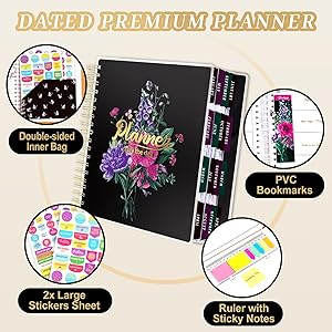 Planner 2025-2026, 18 Months Large Academic Daily Weekly Monthly Planner Organizer, July. 2025 - Dec. 2026, 8.5x9.8" Agenda with Page Tabs, Separator Page, Pocket Folder, Bookmark, Stickers & Sticky Note Set