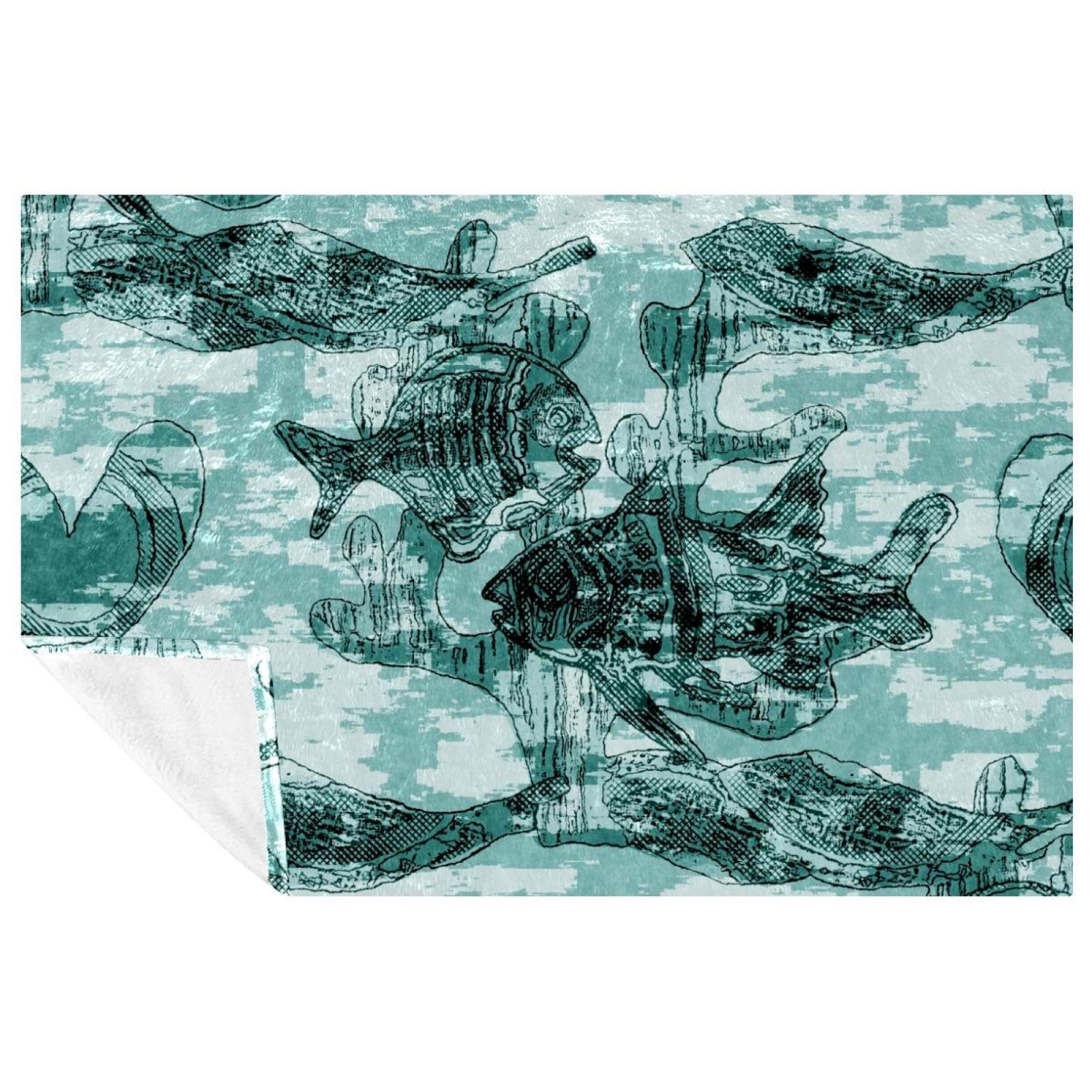 Couverture bleu sarcelle imprimé poisson idéale pour pique-nique camping et plage