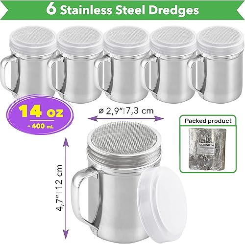 Miniatura 2 de CUSINIUM Shaker de azúcar en polvo de 14 onzas con asa, malla fina, con tapa de plástico, paquete de 6