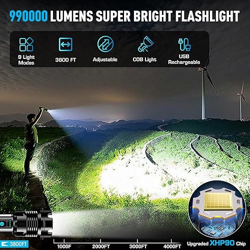 Miniatura 2 de ANKRA 990000 linternas de alto lúmenes recargables con luz de trabajo COB linterna LED súper brillante con zoom y 14 modos y linterna táctica
