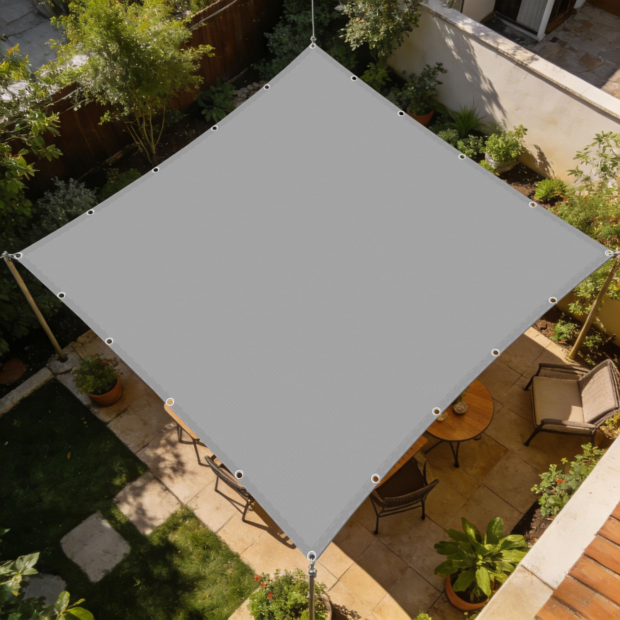 Voile ombrage rectangulaire imperméable gris clair 180x600 cm pour balcon et jardin