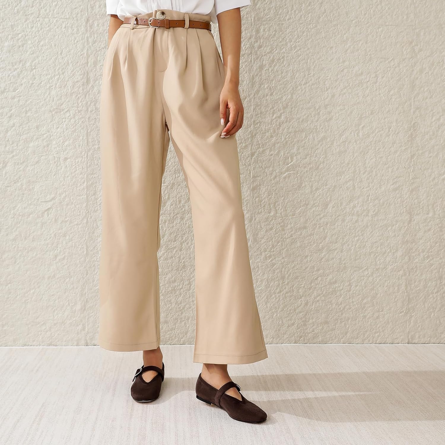 RIBONGZ Women's Flats Foldable Ballet Mary Jane Round Toe Dress Shoes with Ankle Strap Buckle Comfortable Slip On Leather Flat Girls Ballerina Shoes for Office Work Party Walking Casual - Image 3