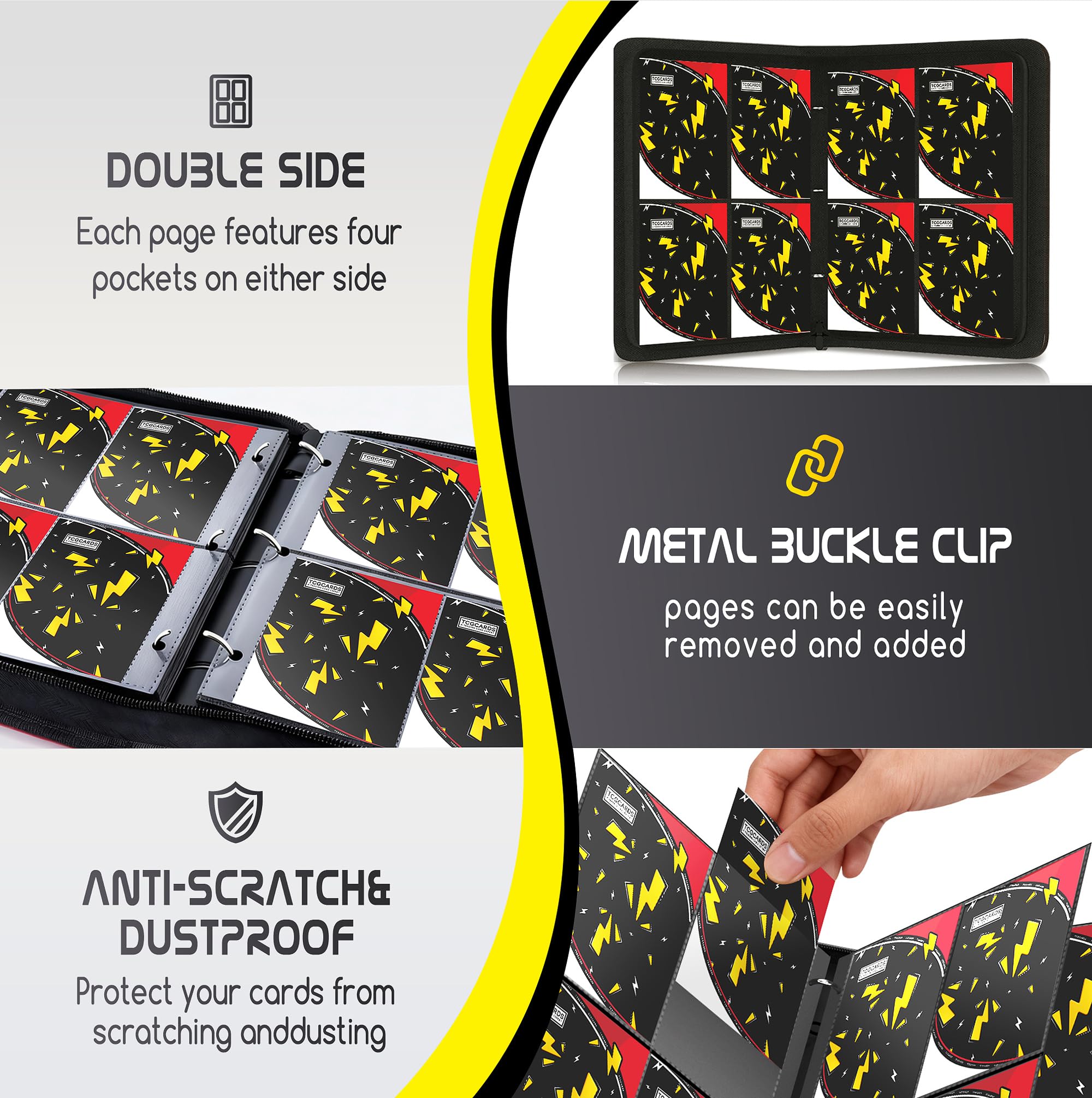 Carpeta de tarjetas coleccionables de 4 bolsillos, carpeta de colección de tarjetas de 400 bolsillos con 50 fundas extraíbles, libro de tarjetas superior impermeable de poliuretano, con cremallera de