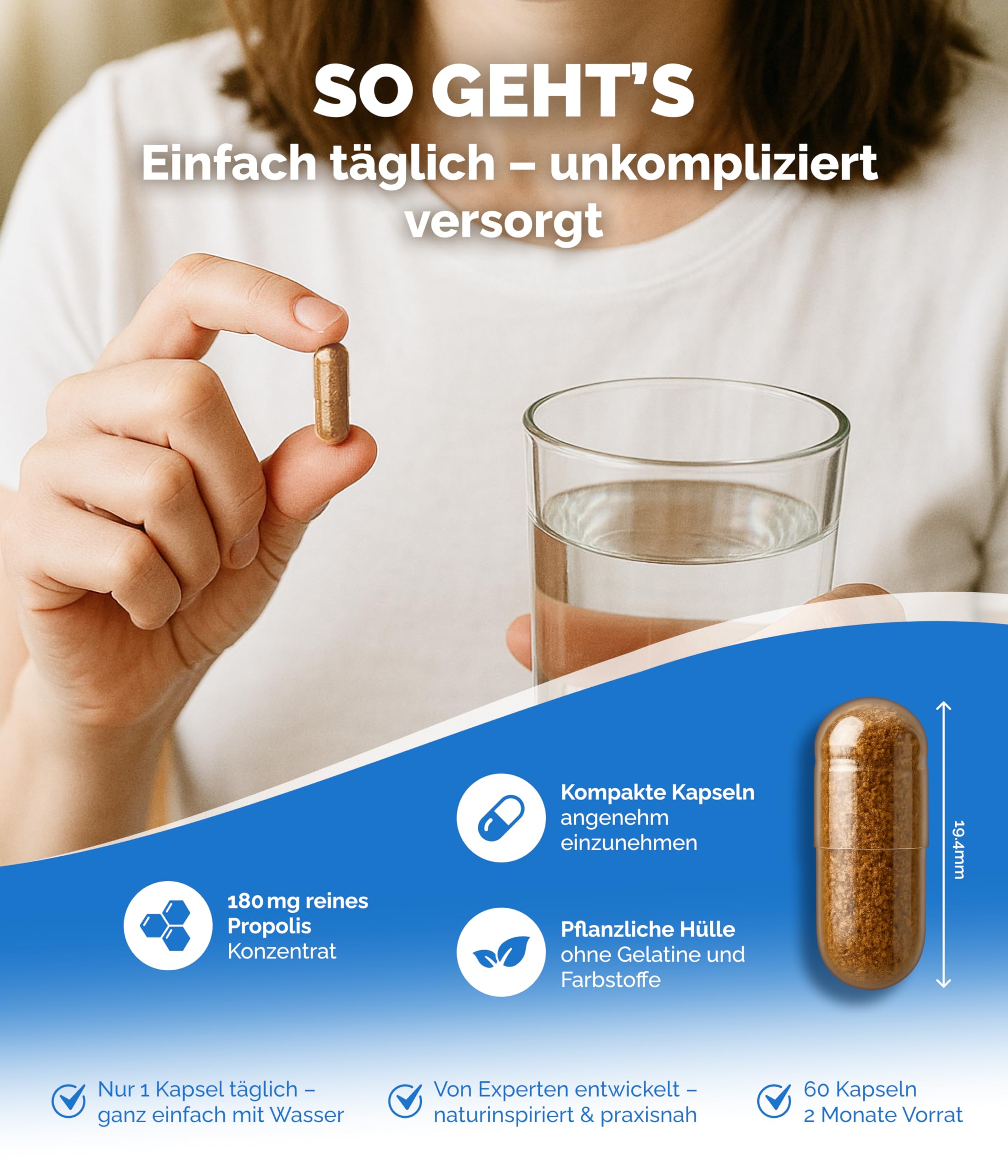 Propolis Kapseln – 180mg reines Propolis-Konzentrat – 3er Set – PAK-geprüft – entwickelt von Imker & Apotheker Dr. Wöll – Made in Germany