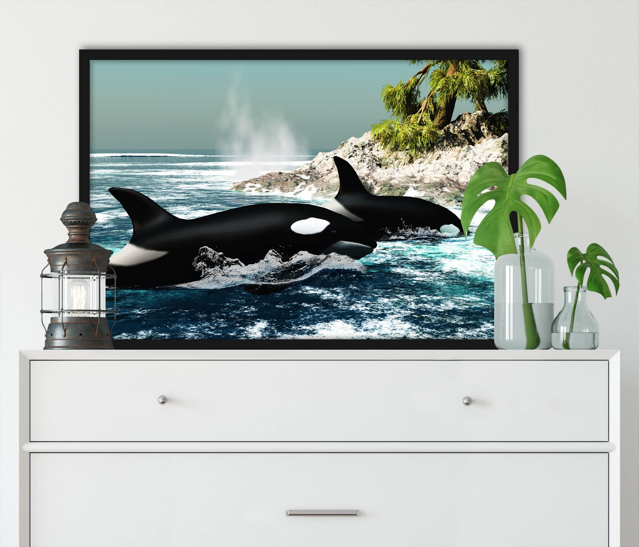 Orcas vor Isola, Poster in cornice / Formato: 80 x 60 cm / Stampa artistica incorniciata