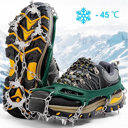 Miniatura 29 de Crampones para la nieve o el hielo, mejor tracción, buen agarre para botas, para hombre o mujer o niños, antideslizantes, con 19 puntas de acero