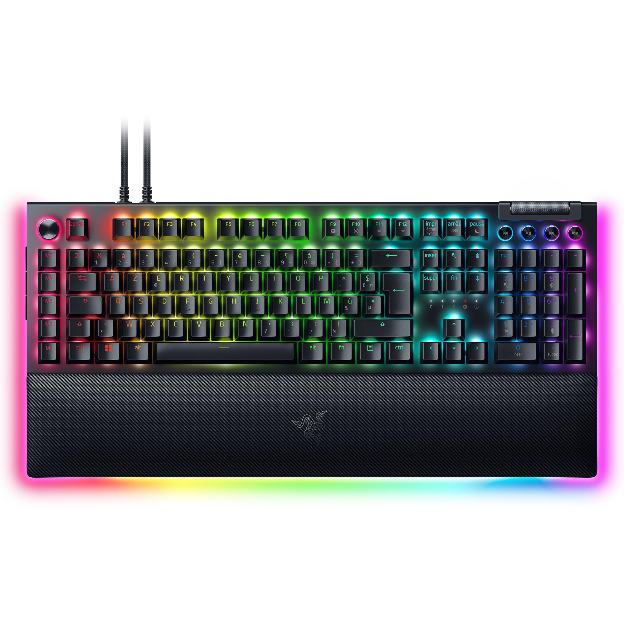 Razer BlackWidow V4 Pro (Switch Giallo) - Tastiera Gamer Meccanica (Interruttore Meccanico Silenzioso, Rotella, 8 Tasti Macro Dedicati, Poggiapolsi in Similpelle, RGB Chroma) Tastiera FR | Nero