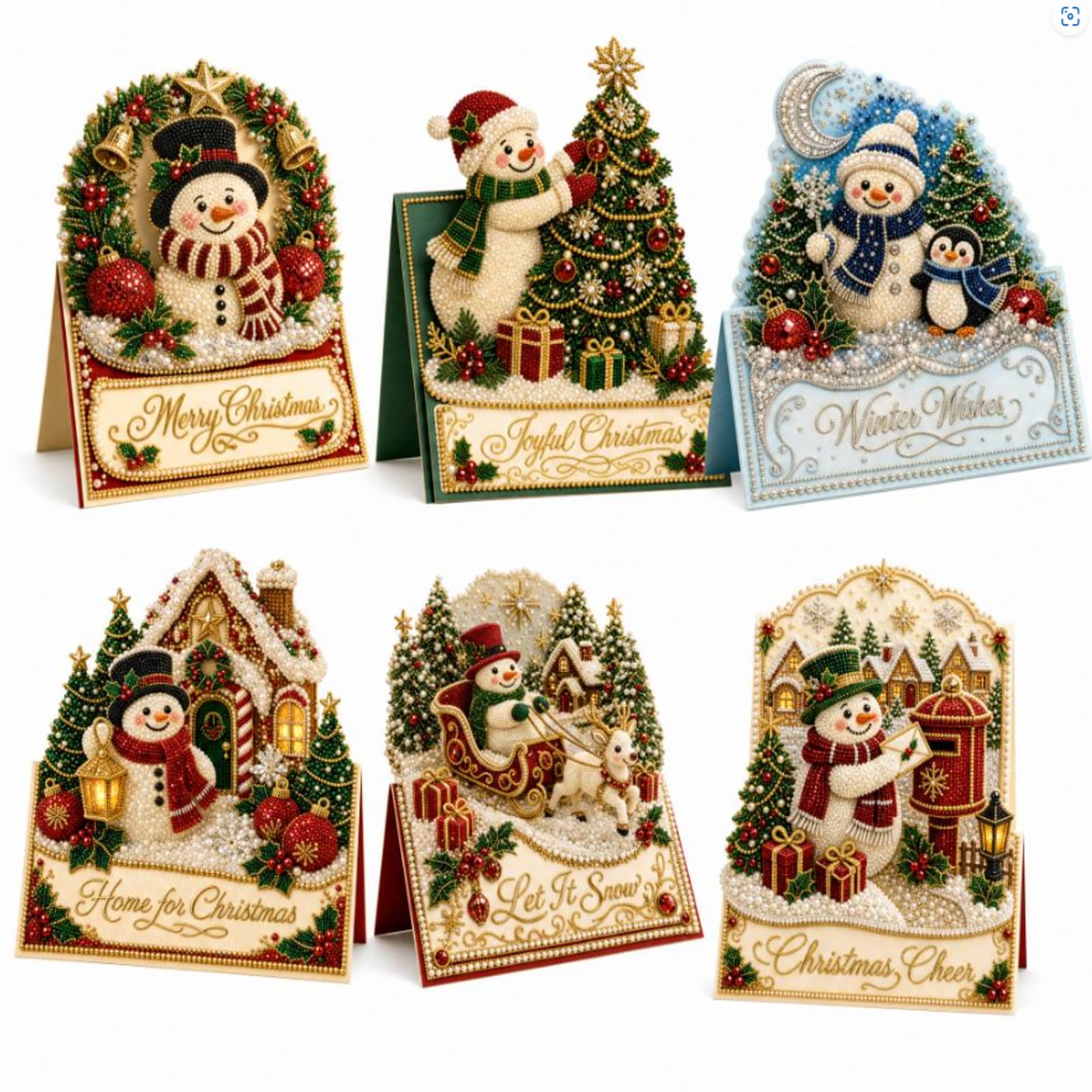 6PCS DIY Christmas Pearl Diamond Art Painting Greeting Cards with Envelope — image 1