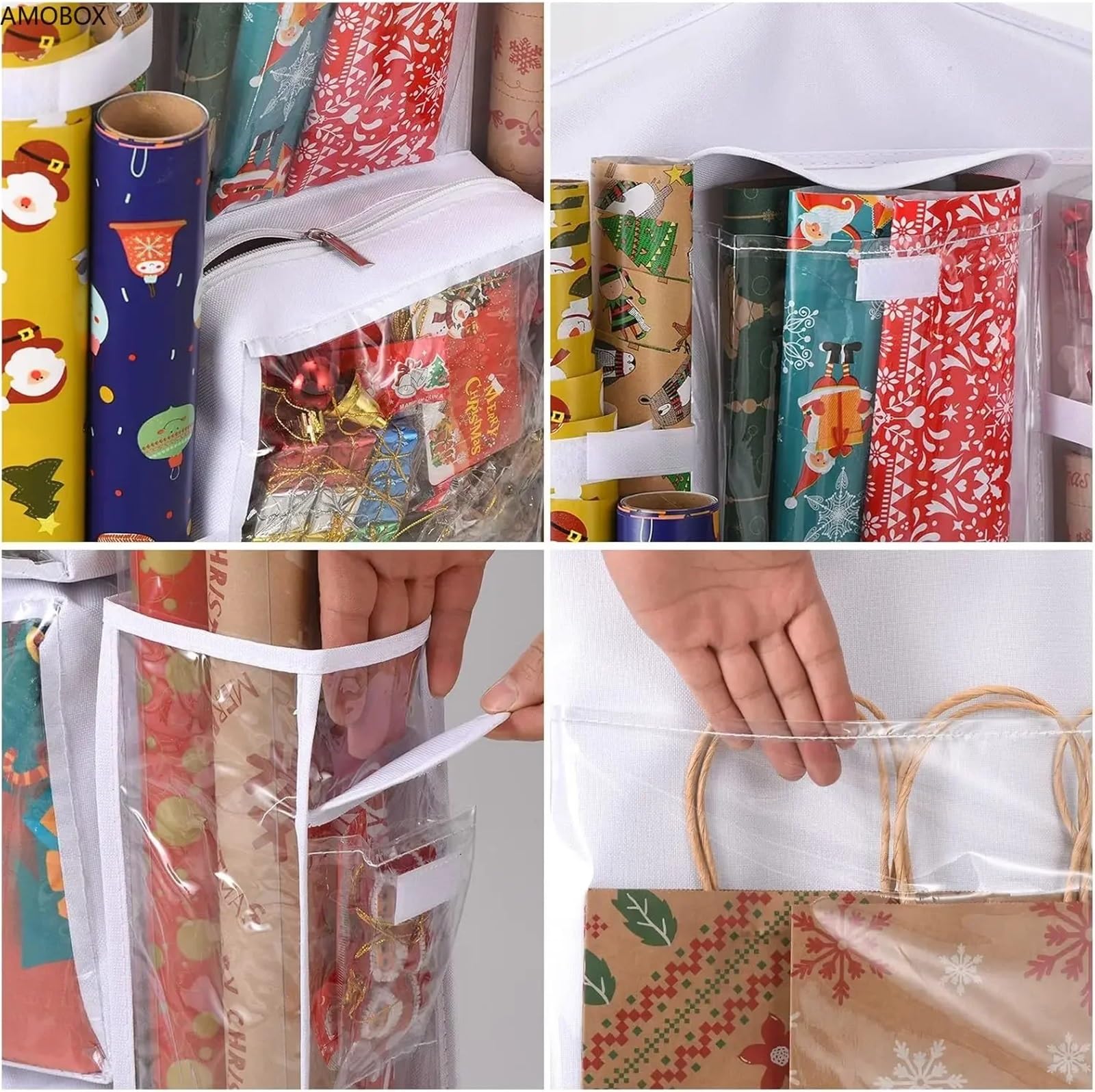 Geschenkpapier Aufbewahrung Hanging Gift Wrap Storage Organizer, Wrapping Paper Storage Hanging Gift Bag Organizer Station With Multiple Pockets(Black)