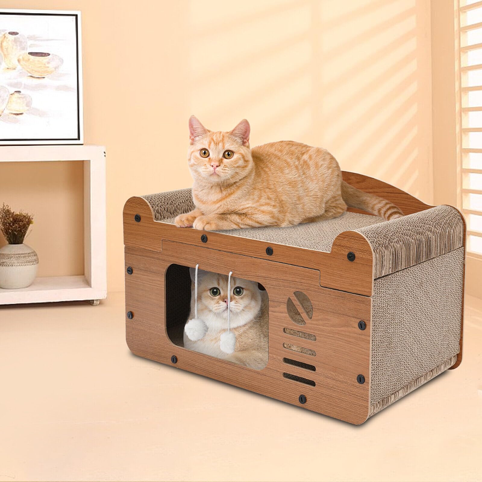 Niche pour chat - Pour l'extérieur - Résistante à l'hiver - Avec balles en peluche, portes, trous d'aération - Pour chats, chiens, lapins - 56 x 30 x 32 cm