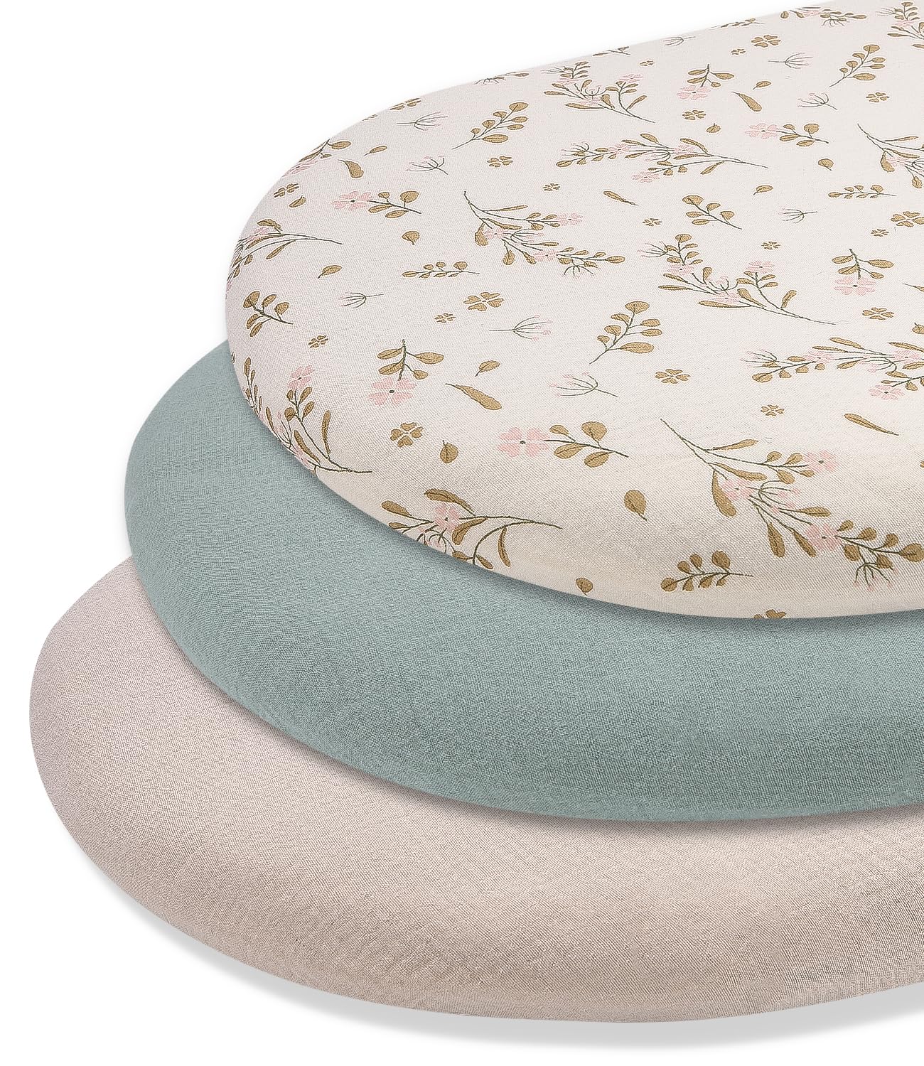 Sabanas Ajustables para Bebe Juego,3 Piezas 100% Cotone Mussola Juego de Sábanas Bajeras con Bordes Elásticos para Bebé Bajera para Cama Ovalada Reloj de Arena y Colchón Rectangular 83 X 43 CM