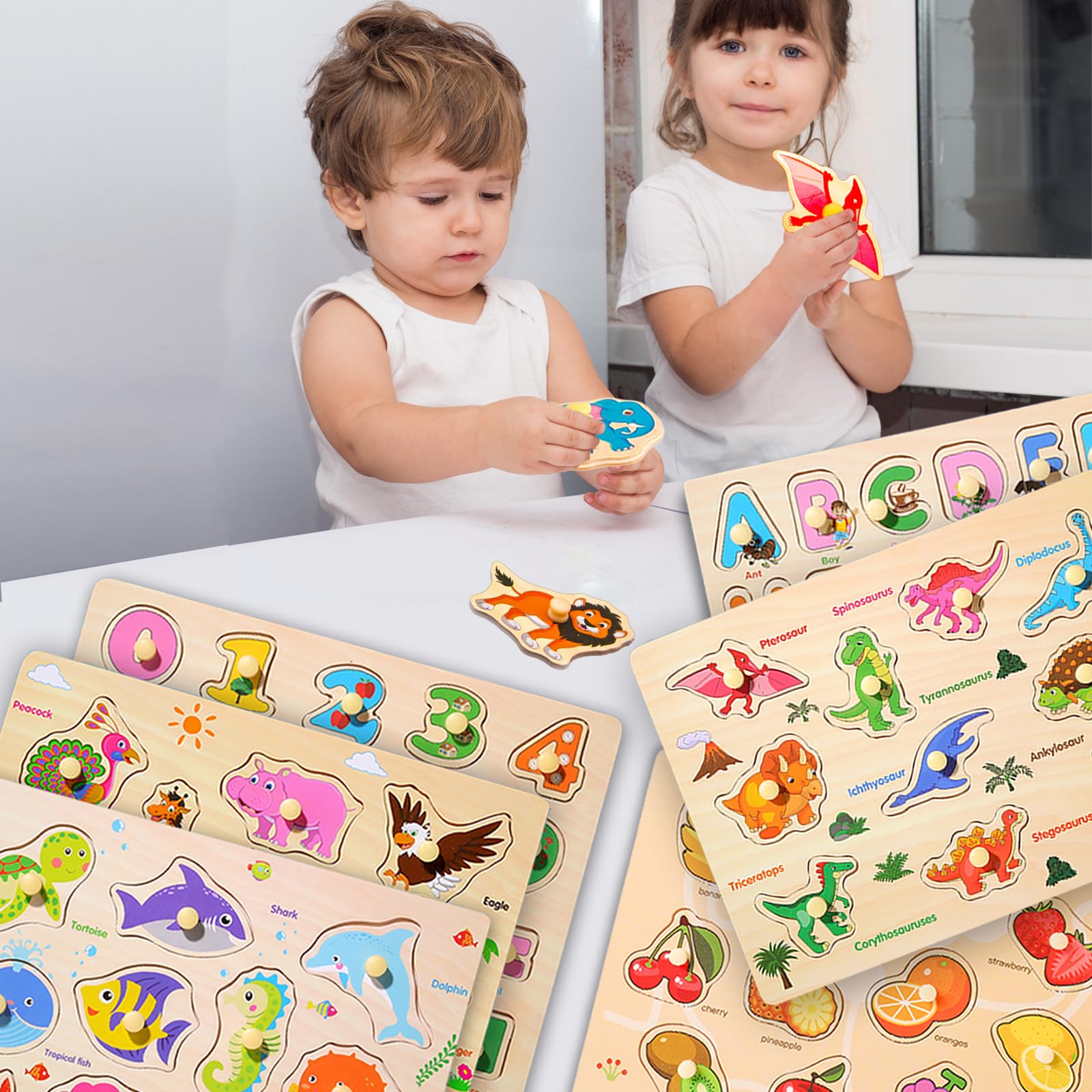 ぎゅな☺︎︎︎︎ Amazon.com: LOYUEGIYO 6PCS Toddler Wooden Peg Puzzle Toys