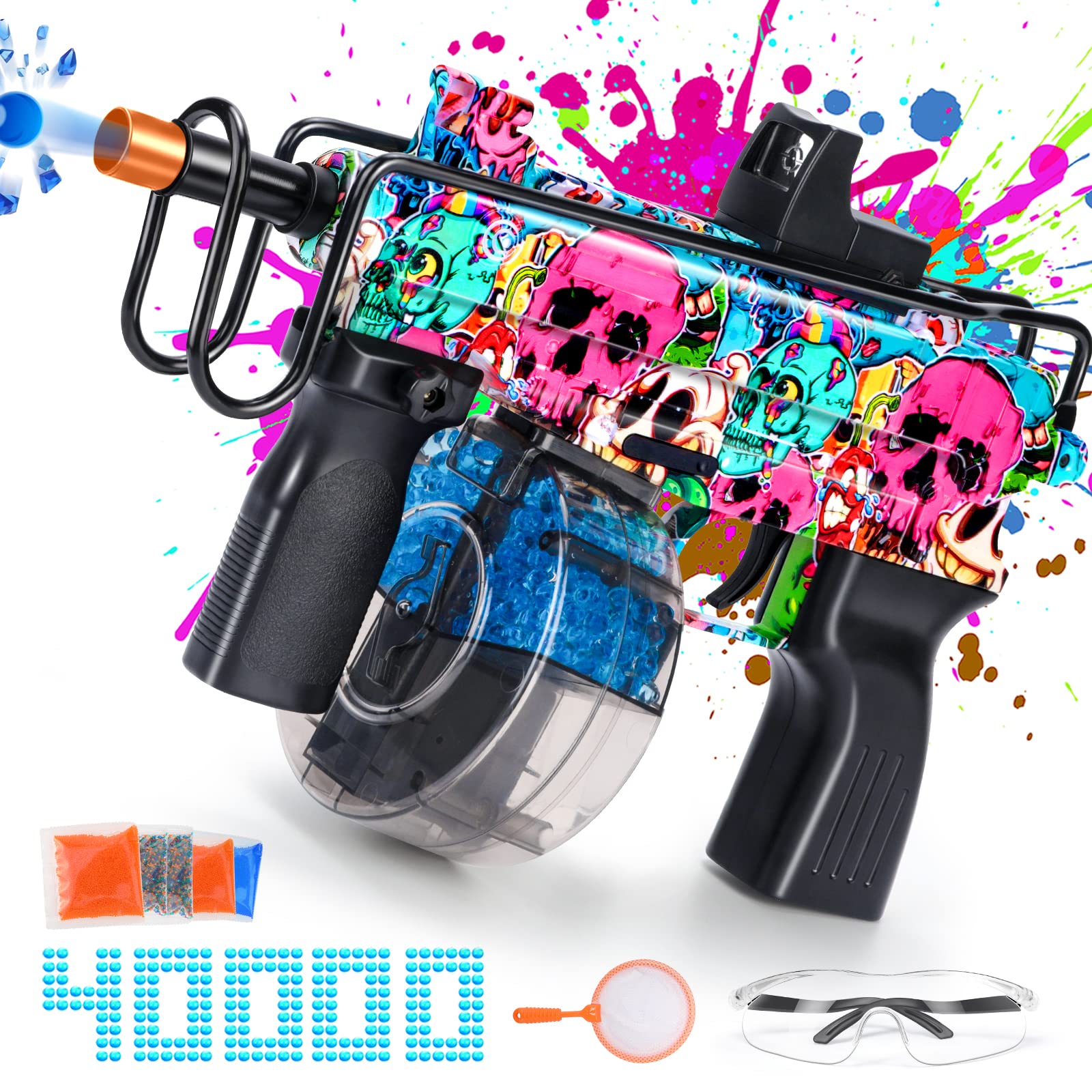 Wouod Gel Splatter Ball Blaster, Automatic Splat Blaster with 40000pcs Gel Balls for Indoor&Outdoor 