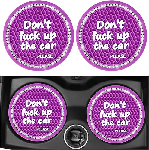 2 posavasos brillantes para automóvil, 2.75 pulgadas, antideslizantes, con inserción automática, tapete de cristal con diamantes de imitación,