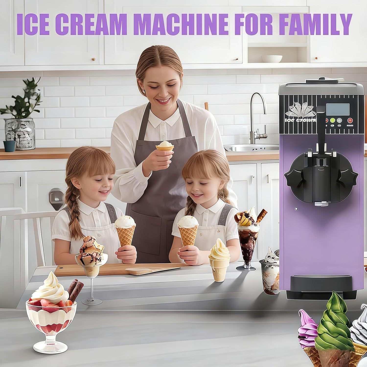 New Commercial Soft Serve Machine,Auto Clean Soft Serve ice Cream Machine,4-5kg/H, LCD Panel Auto Clean Pre-Cooling,for Restaurant Snack Bar,Countertop Ice Cream Maker White