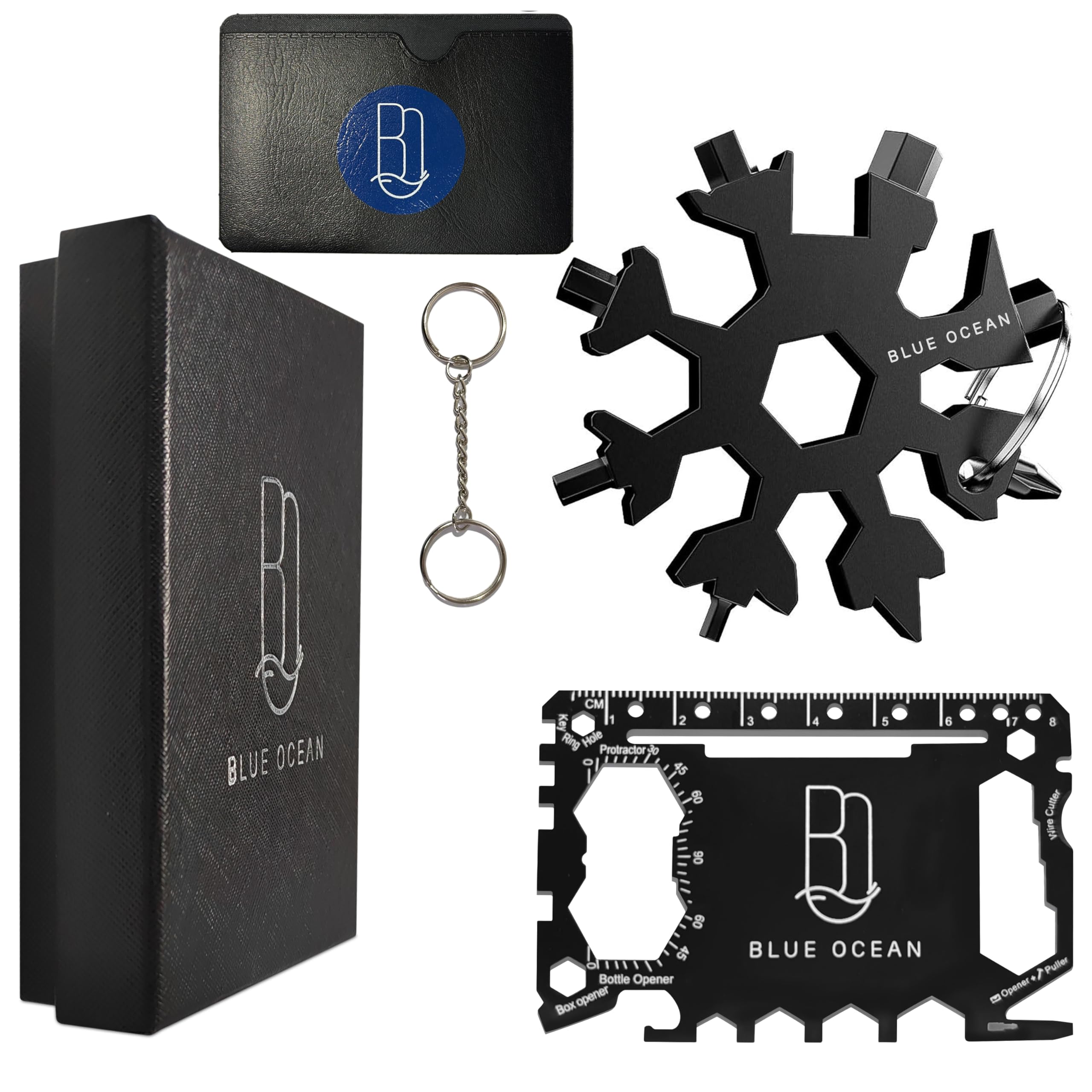 Blue Ocean Multi tool Set 64 In 1 Combo Wallet,46 in 1 Credit Card Multi tool &18 in 1 Snowflake Multi tool/Screwdriver/Bottle Opener/Cutter/Travel Camping Adventure Multitool Card Best Gift for Men