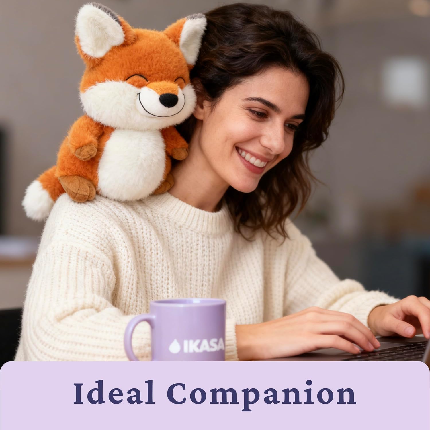 IKASA Microwavable Weighted Fox Stuffed Animal,1.5lbs Heatable and Coolable Lavender Scent Plush Toy for Soothing Relaxation,Gift for Kids Girls Boys