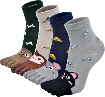 Hellomamma Kids Toe Socks Girls Cute Animal Cat Dog Cotton Sox Five Finger Ankle Sock