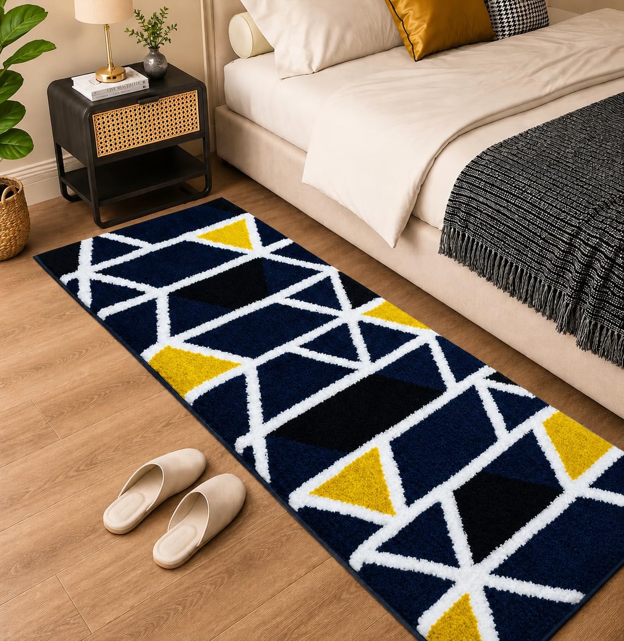 Roseate Mosaic Super Soft (50x120 cm) Microfibre 2000 GSM Anti Skid Runner for Bedroom/Carpets for Living Room/Kitchen Mats for Floor/Floor Mat/Bathroom Mat/Rug (Blue) Pack of 1