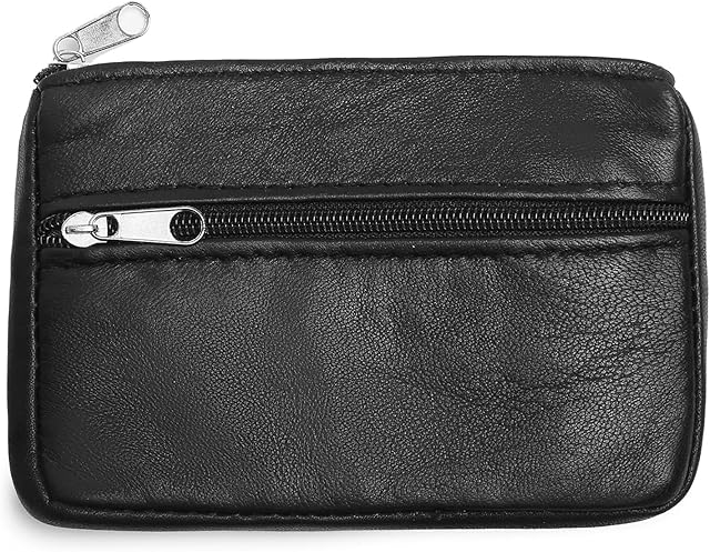 Coin Purse Pouch for Women, Genuine Leather Mini Wallet with Keychain Ring Holder