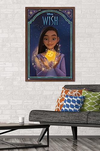 Miniatura 2 de Trends International Disney Wish - Póster de pared Asha & Star, 22.37 x 34.00 pulgadas, versión enmarcada de caoba