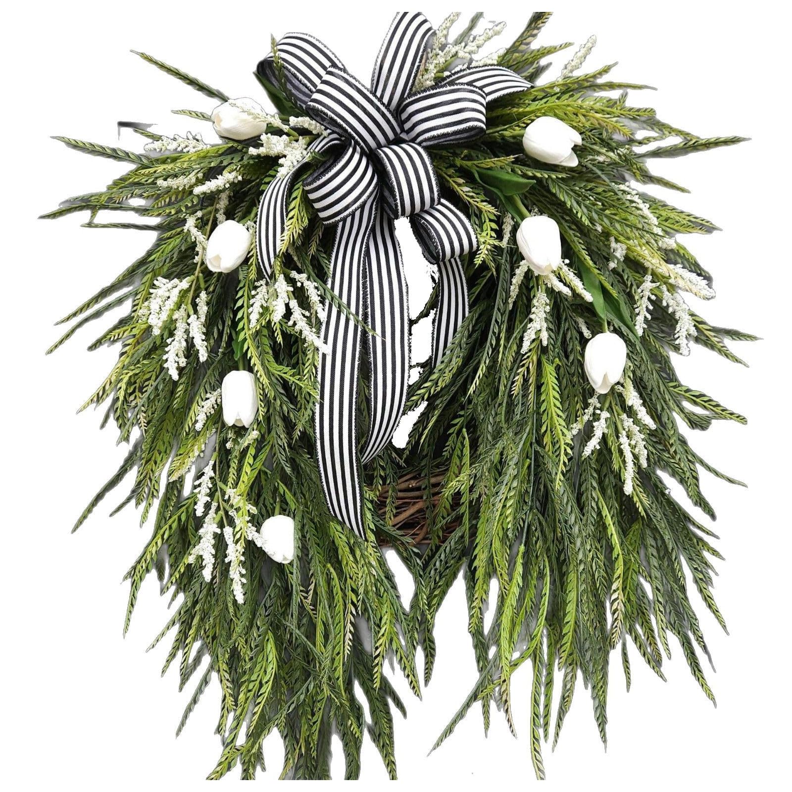 Couronne de fleurs vertes de 52cm pour porte d'entrée de style ferme